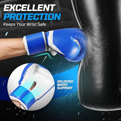 Flexzion Boxing Sparring Training Gloves Pro Muay Thai Kickboxing Heavy Bag Punching Mitts Wrist Wrap Full Contact Combat Sport Protective Hand Gear Martial Art Supply for Women & Teens, 10Oz - color: Blue