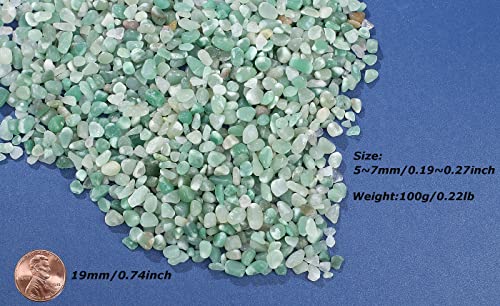 LAIDANLA Green Aventurine Crushed Stone Crystal Chips Bulk Natural Gemstones Healing Reiki Crystals Mini Quartz Vase Filler Aquarium Gravel 100g - color: Green Aventurine, size: 0.22 Pound-（0.2"-0.28"）