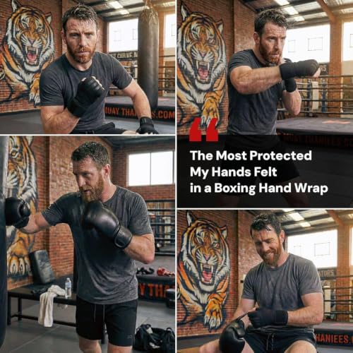 Protective Boxing Hand Wraps for Men & Women, Knuckle Guard Padding, Wrist Stabilizer, Upper Hand Shell & Thumb Shield - Proprietary Safety Technology Designed for Boxing, Muay Thai, MMA, Sparring M