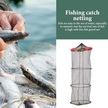 LALAFINA Coffee Brown Four-Ring Thickened Mesh Fish Guard Net with Drawstring, Large Capacity Fishing Mesh Net Suitable for Crab Trap and Shrimp Fishing,