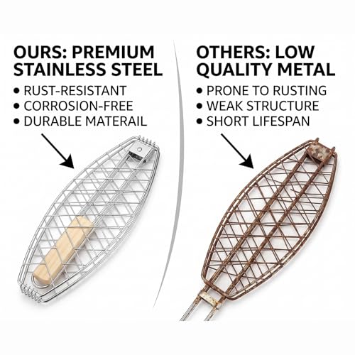 Fish Grill Baskets for Outdoor Grill Fish Grilling rack for Grill, BBQ Grilling Basket, Stainless Steel BBQ Grill Basket