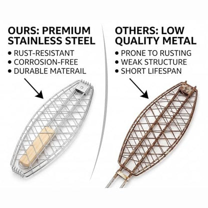 Fish Grill Baskets for Outdoor Grill Fish Grilling rack for Grill, BBQ Grilling Basket, Stainless Steel BBQ Grill Basket