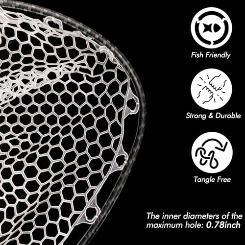 Riverruns Fly Fishing Landing Net Carbon Fiber Trout Net with Measurement Handle, Soft Rubber Mesh - 26" Standard (Wading) / 37" Long (Kayak) - color: 26" Wading Net (Standard) - Black 3K Woven