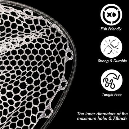 Riverruns Fly Fishing Landing Net Carbon Fiber Trout Net with Measurement Handle, Soft Rubber Mesh - 26" Standard (Wading) / 37" Long (Kayak) - color: 37" Kayak Net (Long) - Black 3K Woven