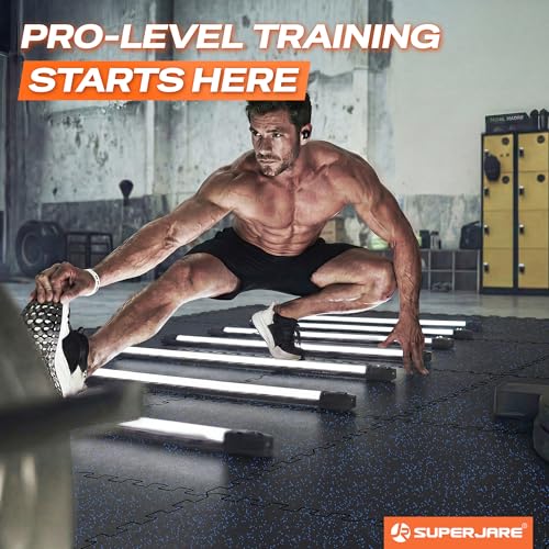 SUPERJARE 30" x 30" Larger Rubber Top Exercise Equipment Mats, 0.56" Thick 12PCS 75 Sq Ft High-Density EVA Foam Interlocking Gym Flooring, Big Workout Mat for Home Gym, Floor Protection, Black/Blue - size: 12 Tiles (75 Sq Ft)