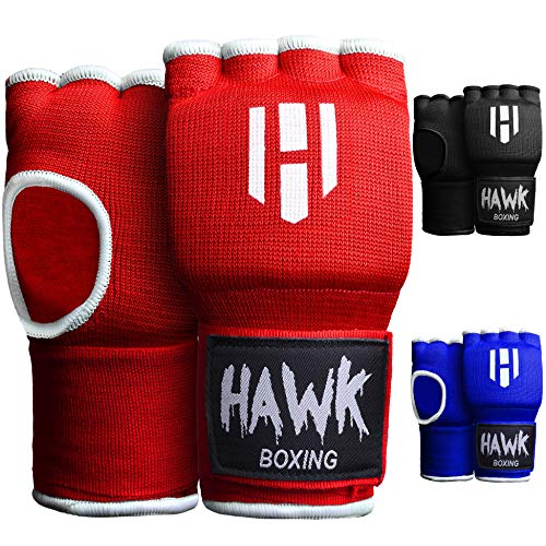 Hawk Padded Inner Gloves Training Gel Elastic Hand Wraps for Boxing Gloves Quick Wraps Men & Women Kickboxing Muay Thai MMA Bandages Fist Knuckle Wrist Wrap Protector Handwraps (Pair) - color: Red