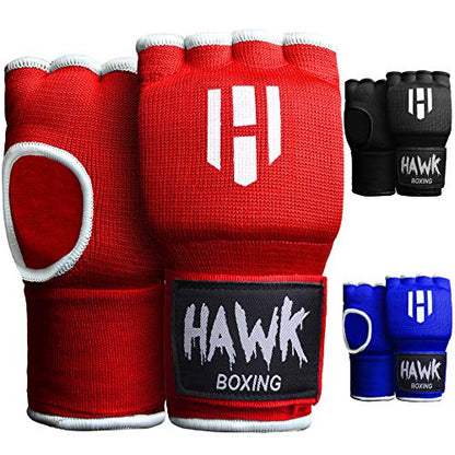 Hawk Padded Inner Gloves Training Gel Elastic Hand Wraps for Boxing Gloves Quick Wraps Men & Women Kickboxing Muay Thai MMA Bandages Fist Knuckle Wrist Wrap Protector Handwraps (Pair) - color: Red