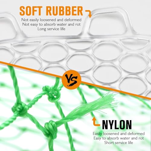 Rubber Fishing Net Replacement Netting Without Handle Clear Black Fishing Nets for Fish Fly Fish Landing Net Bag for Freshwater Saltwater Foldable Trout Net Rubber Mesh 5 Sizes White Black Red