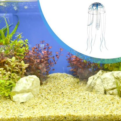 Fish Tank Jellyfish Decoration, Silicone Fluorescent Jellyfish Glow Ornaments for Aquarium, 2.3x5.9inch(Blue)
