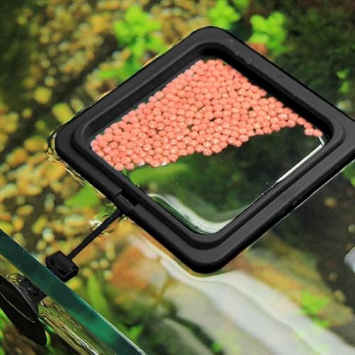 2pcs Black Fish Feeding Ring, Black Round and Square Aquarium Floating Food Feeder, Food Feeders with Suction Cup for Goldfish Turtle and Other Smaller Fish, Food Feeding Ring with Suction Cup