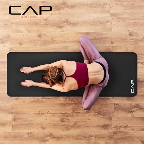CAP 1" Extra Thick Yoga Mat, Exercise Mat with Strap, Multiple Colors - color: Black