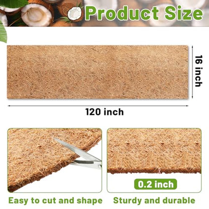 Coco Liner Roll, 16 x 120 Inch Coconut Fiber Liners for Planters, Natural Coco Coir Mats Sheet for Flower Basket, Garden Decoration, Reptile Carpet, Animal Pet Pad, Window Box, DIY Moss Pole - size: 16x120 Inch
