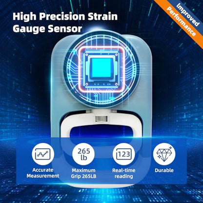 Grip Strength Tester Hand Gripper - Grip Strength Trainer Hand Dynamometer Handheld Meter LED Display Comfortable 265 Lbs / 120 Kgs Finger Strengthener for Sports Home School Gym Use - color: Blue