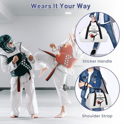 Custom Name Taekwondo Karate Duffle Bag for kids Girls - Personalized Martial Arts Gear Bag, Water-Resistant Sparring Equipment Bag, Taekwondo White - color: Taekwondo White