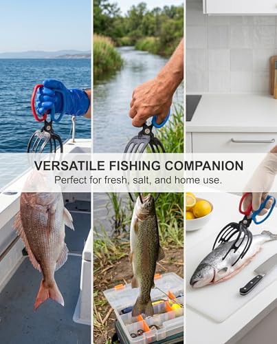 Fish Gripper Lip Gripper for Fishing with Secure Blue and Red Anti-Slip Handles Durable Metal Jaw Catch Holder Angling Accessory for Safe Catch Handling
