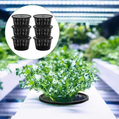Hydroponic Mesh Net Pots, 6 Pieces, Black Plastic Garden Baskets for Aquatic Plants, Pond and Aquarium