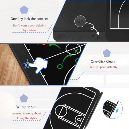 Electronic 16 inch Basketball Coaching Boards, Portable Erasable Pro Strategy Board for Training Teaching Competition Command,Tactical Drawing Tablet Coach Gifts (16 inch Basketball)