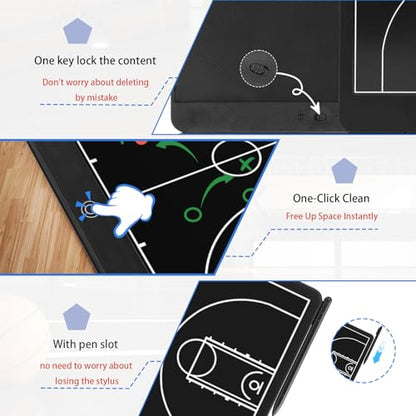 Electronic 16 inch Basketball Coaching Boards, Portable Erasable Pro Strategy Board for Training Teaching Competition Command,Tactical Drawing Tablet Coach Gifts (16 inch Basketball)
