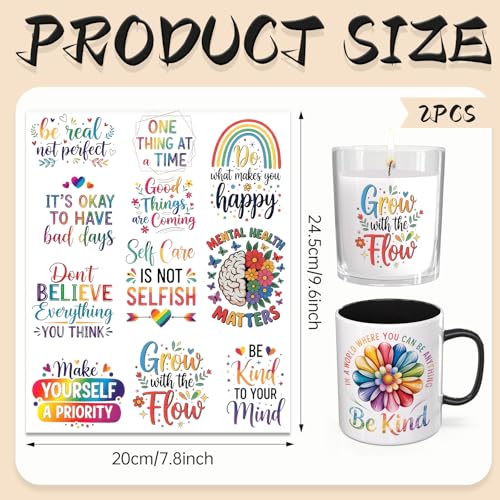 UV DTF Cup Wrap Transfer Stickers for Tumblers and Glasses, 2 Sheets Positive Quotes Rub On Decals for Cups, Mugs, Water Bottles - style: Positive Quotes