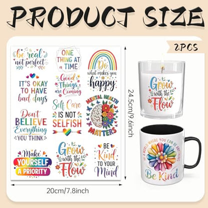 UV DTF Cup Wrap Transfer Stickers for Tumblers and Glasses, 2 Sheets Positive Quotes Rub On Decals for Cups, Mugs, Water Bottles - style: Positive Quotes