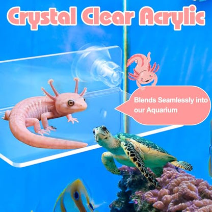 Axolotl Hammock with Feeding Dish,Axolotl Hammock Ledge for Aquarium with Sucker,Axolotls Tank Accessories,Bearded Dragon Tank Accessories