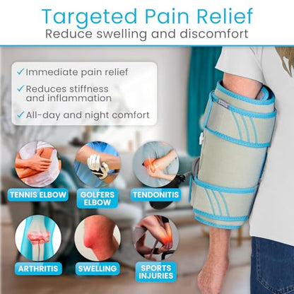 Vive Compression Elbow Ice Pack Wrap w/Inflatable Pump - Pain Relief | Fractures, Tendonitis, Tennis Elbow & Post Surgery Recovery - Adjustable Hot & Cold Therapy Brace - Arctic Flex Gel - style: Compression Ice Pack