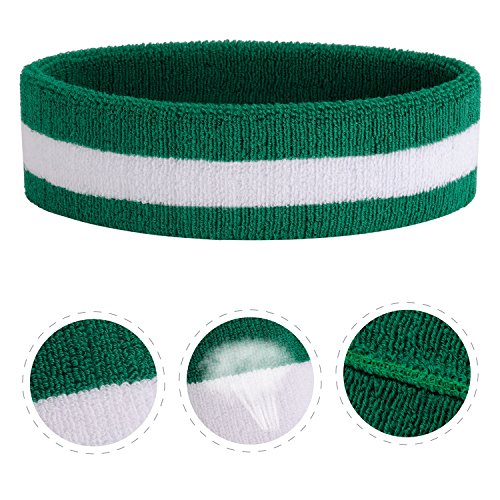 ONUPGO Sweatband Set Sports Headband Wristband Set Sweatbands Terry Cloth Wristband Wrist Sweatband Headbands Moisture Wicking Sweat Absorbing Head Band - color: Green/White/Green