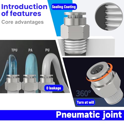 12-PACK 1/4" Tube OD x 1/4" NPT Thread Male Straight Nickel Plating Copper Push to Connect Fittings,PC-1/4-N2 Pneumatic Quick Connect Air Line Hose Fittings - size: 1/4" OD Tube x 1/4" NPT, style: Straight