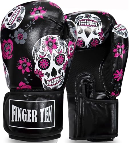 FINGER TEN Stylish Pattern Boxing Gloves Women 8-16 oz - color: Black Printed, size: 16 oz