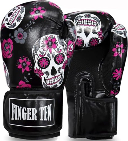 FINGER TEN Stylish Pattern Boxing Gloves Women 8-16 oz - color: Black Printed, size: 16 oz