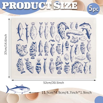PLIGREAT 5 Pcs Fish Pattern Underglaze Transfer Paper, 20.5x14.6in Blue Ceramic Decals Lake Fishes Under Glaze Transfers Art DIY Sticker for Pottery Enamel Decals DIY Handicraft Supplies - style: Fish