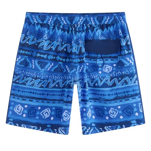 maamgic Mens Swim Trunks - Mens Bathing Suit with Compression Liner 7 Inch Quick Dry Fshion Stretch Zipper Pockets Swimwear - color: 2-navy Blue-navy Blue-layered Pattern, size: X-Large