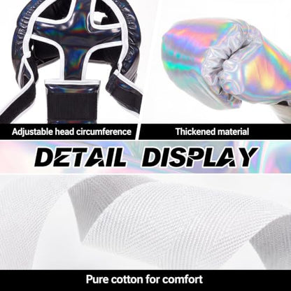 Kanayu 14 Pcs Boxing Gloves and Headgear Set for Beginners Youth 16 Ounce Boxing Gloves Headgear Helmet Hand Wraps Mouth Guards Equipment for Beginners Training Equipment Gifts - color: Laser Color