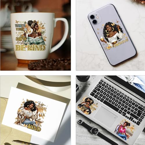 UV DTF Tumbler Wrap - 16 Sheets Personalized Black Girl UV DTF Cup Wraps for 16 oz Glass Cups, Motivational Quotes Black Women Transfer Stickers Decals DIY Water Bottle Mug Craft Decorations
