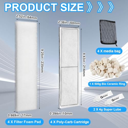 15 Pcs Underwater Filter Media Compatible with Fluval U4, Including 4 Biological Foam Mat, 4 Poly/Carbon, 500g Bio-Ring, 4 Mesh Bags, 2 Grease, Maintenance & Replacement Filter Media Kit - size: Compatible with Fluval U4