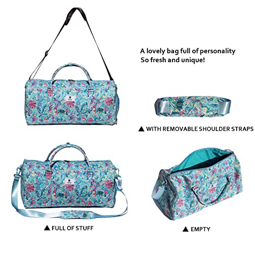 Original Floral Water Resistant Duffel Bag Gym bag Weekender Travel Bag for Gym Beach Travel Daily Bags - color: [Q]Teal Jade