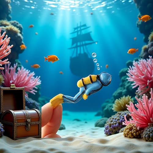 Blue Miniature Divers Figurines, Cute Lifelike Resin Divers Treasure Box Ornament Aquarium Decoration Micro Landscape DIY Accessories Fish and Aquatic Pets(Diver)