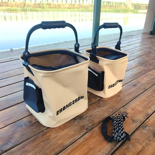 Collapsible Fishing Bucket 3.7 Gallon/14L - Portable Folding Live Bait Bucket with Aerator Pocket, Rope & Net for Live Fish & Shrimp, Kayak, Camping, Hiking - size: 3.7 Gallon (14L)