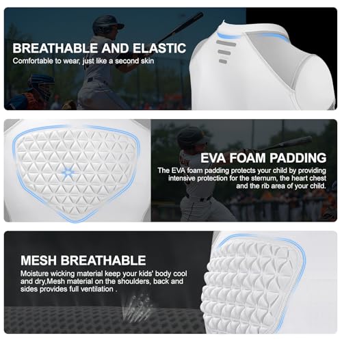 Youth Chest Protector Padded Compression Shirt, Heart Sternum Guard - color: White Grey, size: Medium