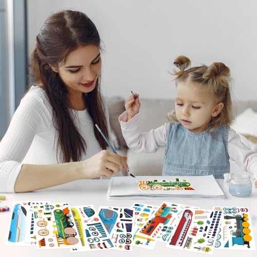 DUJAA 24 Sheets Train Stickers for Kids, Make Your Own Steam, Freight, Bullet Trolley Trains Stickers for Toddlers, Train Party Favors, DIY Craft Great Birthday Classroom Teacher Reward - style: Train
