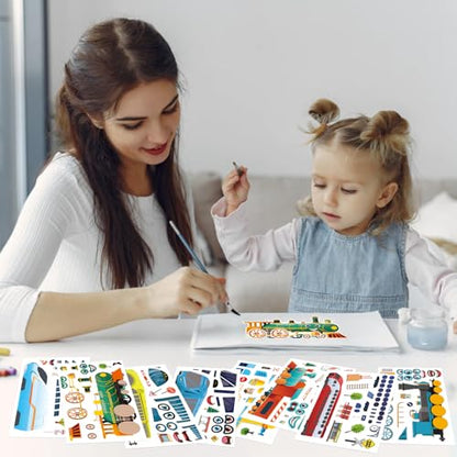 DUJAA 24 Sheets Train Stickers for Kids, Make Your Own Steam, Freight, Bullet Trolley Trains Stickers for Toddlers, Train Party Favors, DIY Craft Great Birthday Classroom Teacher Reward - style: Train