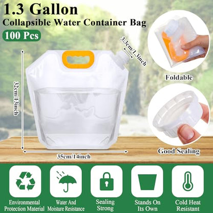 Jingmore 1.3 Gallon Collapsible Water Storage Bag Emergency Jug Container Clear Plastic Water Bladder for Outdoor Sport Camping Hiking No Leak, Freezable, Odorless, Flat Folding