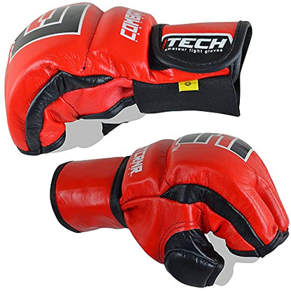 Combat Corner MMA Leather Construction Tech Fight Spar Gloves for Men and Women - Kickboxing, MMA, Muay Thai Fighting Training Sparring Gloves - size: Large