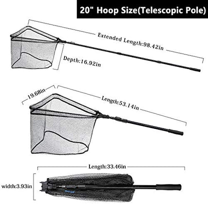 SAN LIKE Fishing Net Fish Landing Net Collapsible Fish Net with Anti-Slip Telescoping Rubber Pole Handle for Kids Adults in Saltwater Freshwater Multi-Size Extending to 37/42/43/51/69/71/89/98inch - color: Fiberglass pole,length 53.14" to 98.42"