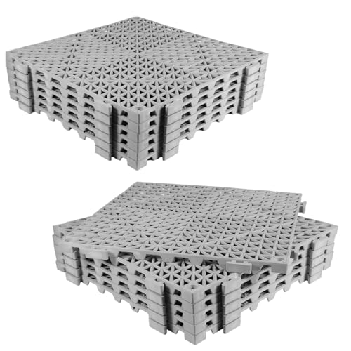 12PCS Drainage Interlocking Floor Tiles 11.8" x 11.8", Modular Interlocking Cushion Soft PVC Floor Non-Slip Splicing Waterproof Mat for Pool, Shower, Patio, Balcony, Bathroom, Kitchen, Yard（Grey）