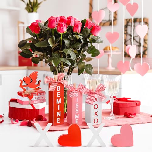 11 Pcs Valentine's Day Table Decorations XOXO Tiered Tray Decor Love Centerpiece Pink Wooden Books Home Table Top Decor for Wedding Party Supplies - style: Xoxo