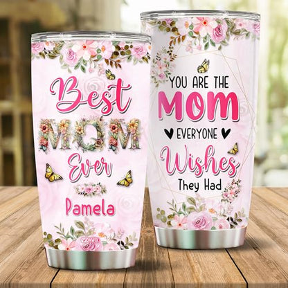 Personalized Mom Tumbler Gifts for Women Coffee Cup Travel Mug with Lid Gift for Wife Grandma From Sons Daughters Christmas Birthday Mother's Day Valentine 20oz Stainless Steel Insulated - color: BEST MOM