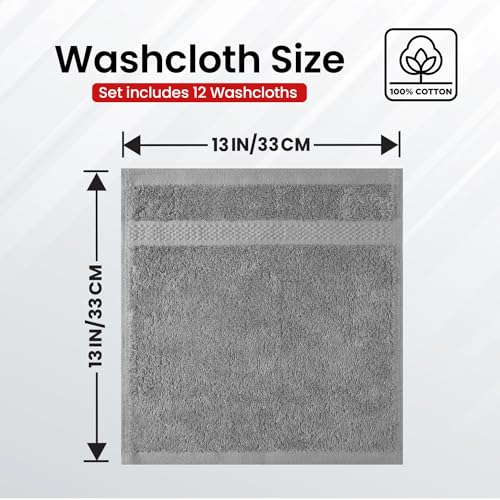 Infinitee Xclusives 100% Cotton Luxury Wash Cloths for Showering - 12 Pack - color: Charming Grey, size: Washcloths - 12 Pack
