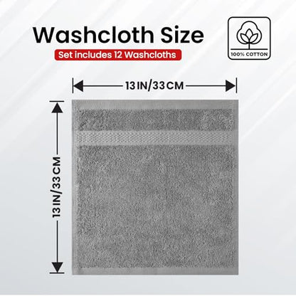 Infinitee Xclusives 100% Cotton Luxury Wash Cloths for Showering - 12 Pack - color: Charming Grey, size: Washcloths - 12 Pack
