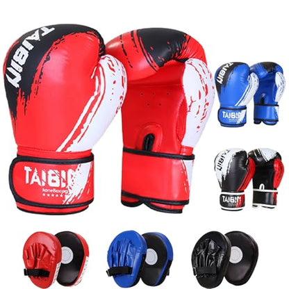2-in-1 Boxing Gloves and Punching Mitts Set for Kids Youth,6 oz Kids Boxing Gloves and Boxing Pads,Boxing Training Equipment for Punching Bag,Kickboxing,Gift for Boys and Girls - color: black